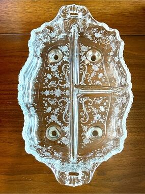 Vintage Cambridge Glass Rose Point 3 Part Divided Relish Dish Footed